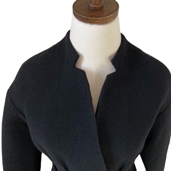 MAJE Belted Jacket Blazer Black Size 2 Collarless Slit Pockets Sash Tie Closure - Picture 6 of 12